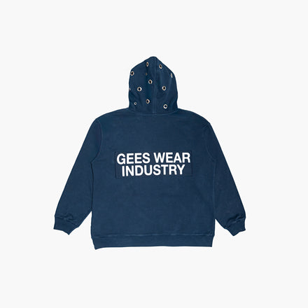 DARK BLUE EYELET HOODIE